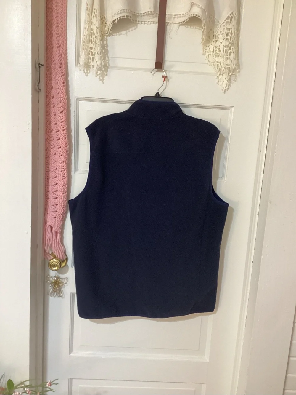 Vineyard Vines Navy Harbor Fleece Vest with Pink Logo Accent